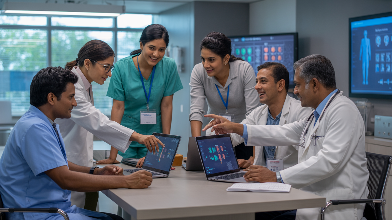 Crowded waiting area of a hospital in India