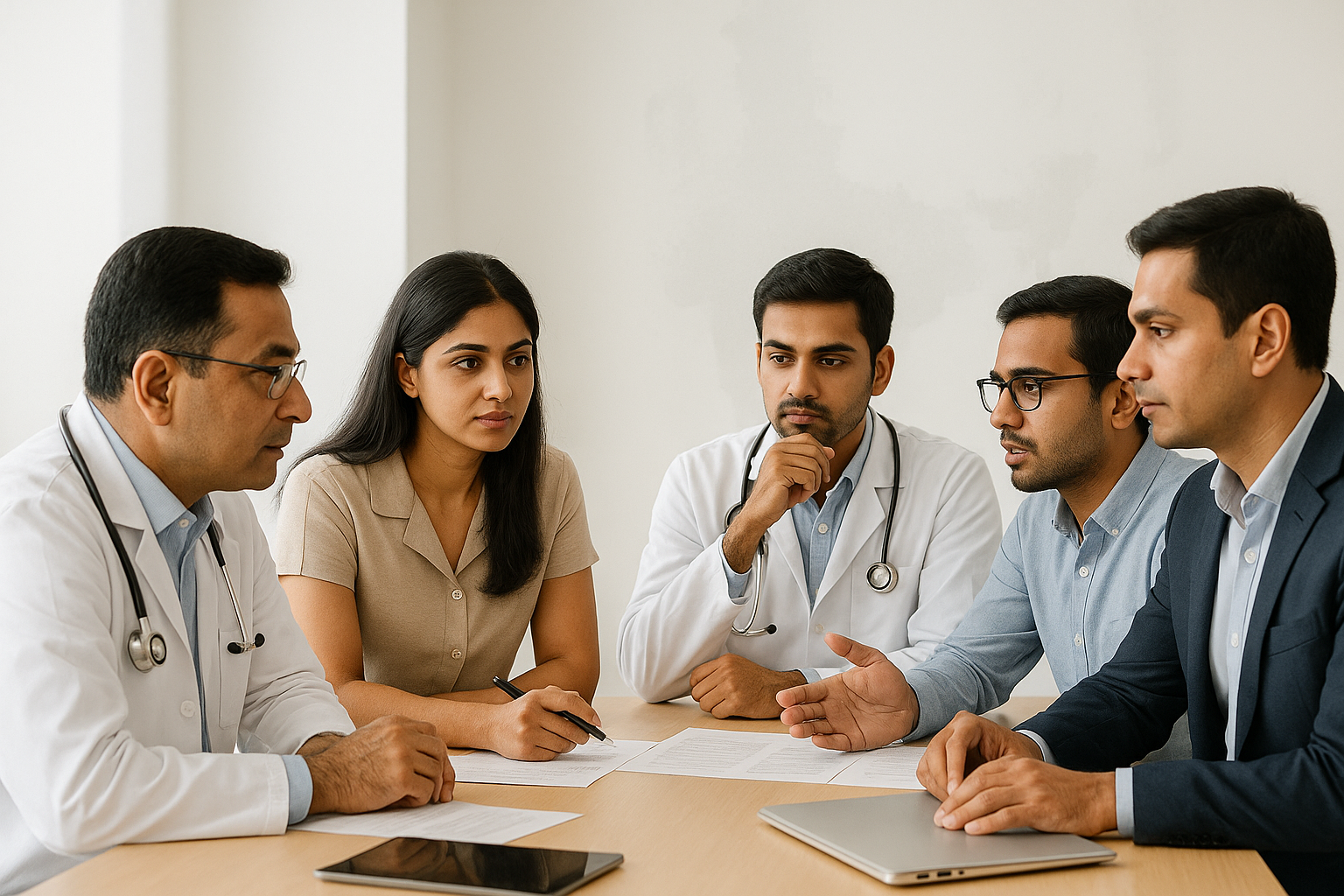 Healthcare business professionals in a strategic meeting